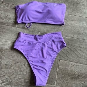 Amazon Pink Queen Bandeau Highwaisted Bikini Set: size small, vibrant purple